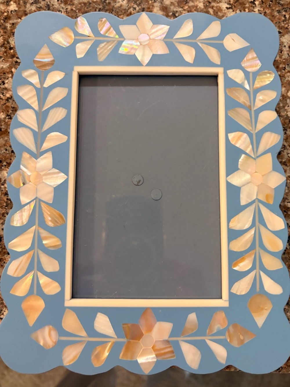 Two's Company Blue Frame with Mother-of-Pearl Floral Inlay